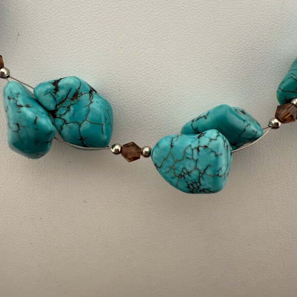 Chunky Turquoise Dyed Howlite Necklace With Sterling Silver Clasp Adjustable Cha - Picture 9 of 9